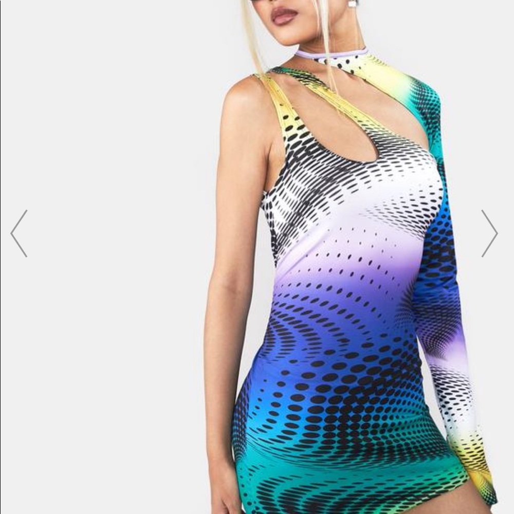 jaded ldn y2k asymmetrical dot dress